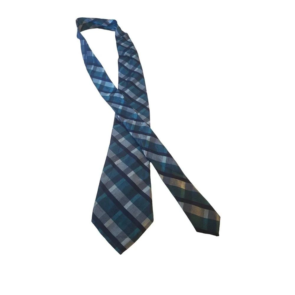 Calvin Klein Men Necktie 3.75 x 59 Silk Navy Tea Plaid Executive Office Work Tie